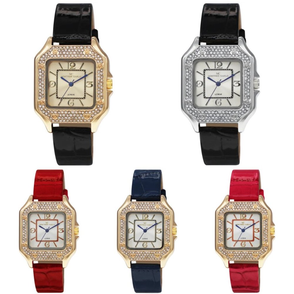 35mm Montres Carlo Women Fashion Luxury Simulate Diamond Dial Dress Wrist Watch